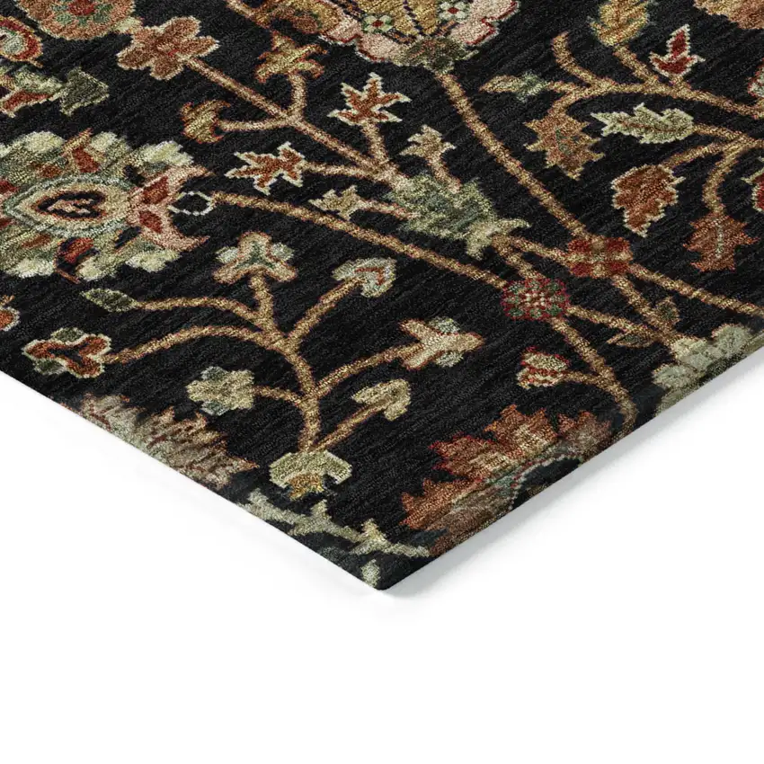 Black Brown And Red Floral Washable Indoor Outdoor Area Rug Photo 4
