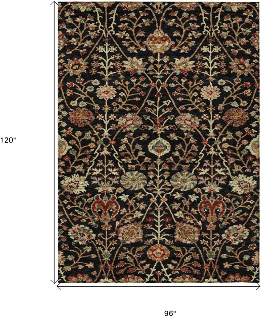 Black Brown And Red Floral Washable Indoor Outdoor Area Rug Photo 9