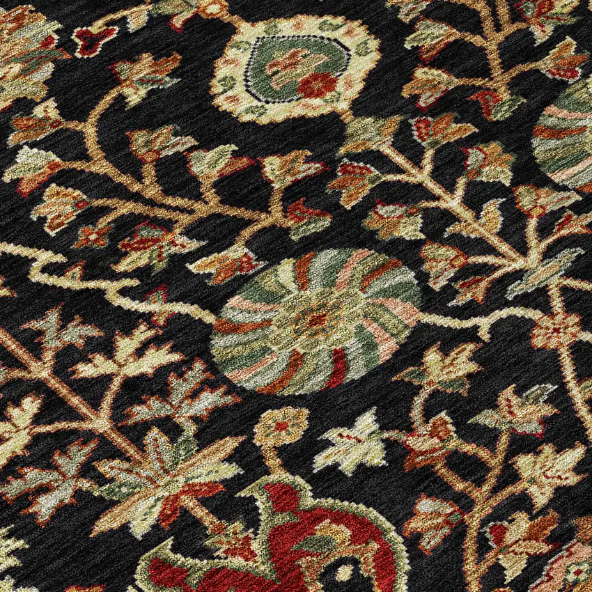 Black Brown And Red Floral Washable Indoor Outdoor Area Rug Photo 5
