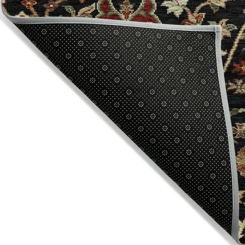 Black Brown And Red Floral Washable Indoor Outdoor Area Rug Photo 3