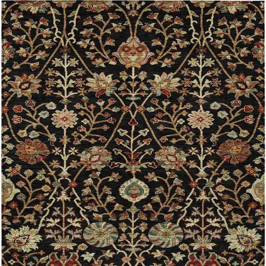 Black Brown And Red Floral Washable Indoor Outdoor Area Rug Photo 7