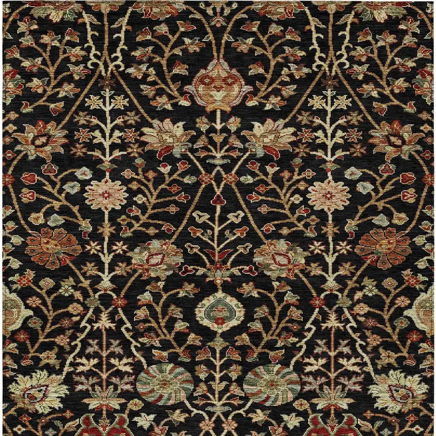 Black Brown And Red Floral Washable Indoor Outdoor Area Rug Photo 7