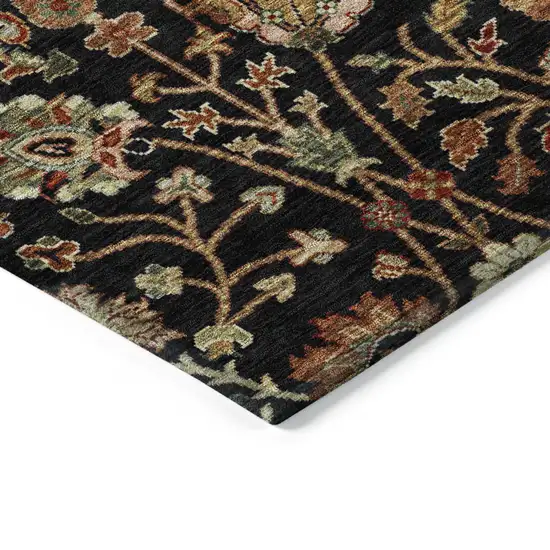Black Brown And Red Floral Washable Indoor Outdoor Area Rug Photo 4