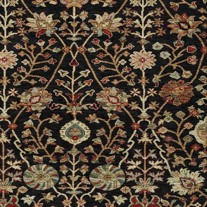 Black Brown And Red Floral Washable Indoor Outdoor Area Rug Photo 6