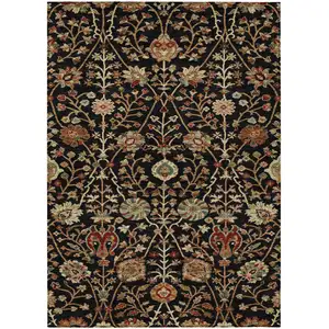 Photo of Black Brown And Red Floral Washable Indoor Outdoor Area Rug