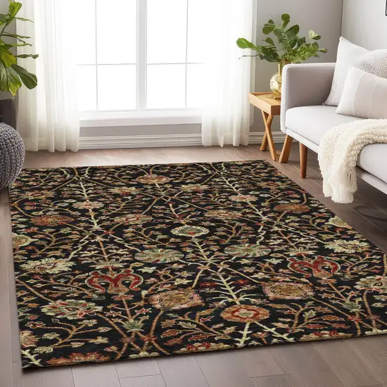 Black Brown And Red Floral Washable Indoor Outdoor Area Rug Photo 9