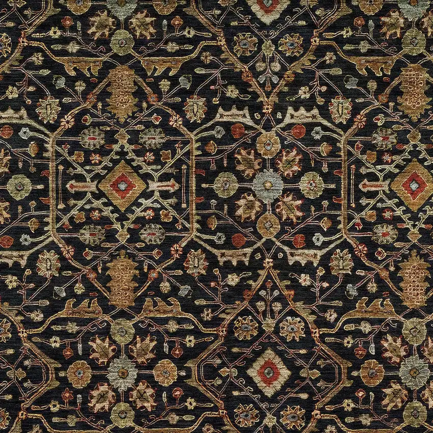 Black Brown And Red Floral Washable Indoor Outdoor Area Rug Photo 6