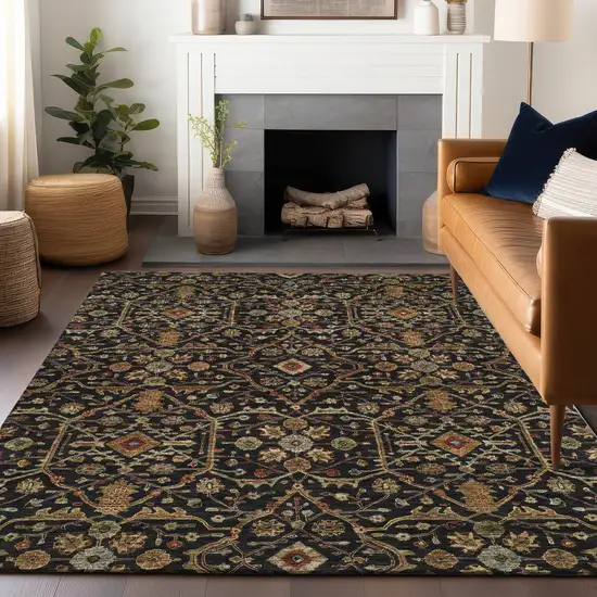 Black Brown And Red Floral Washable Indoor Outdoor Area Rug Photo 9