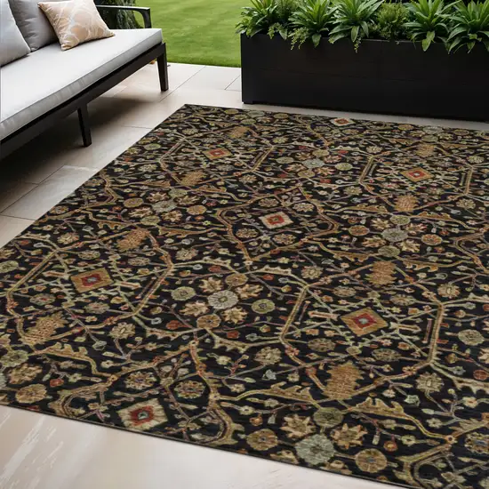 Black Brown And Red Floral Washable Indoor Outdoor Area Rug Photo 1
