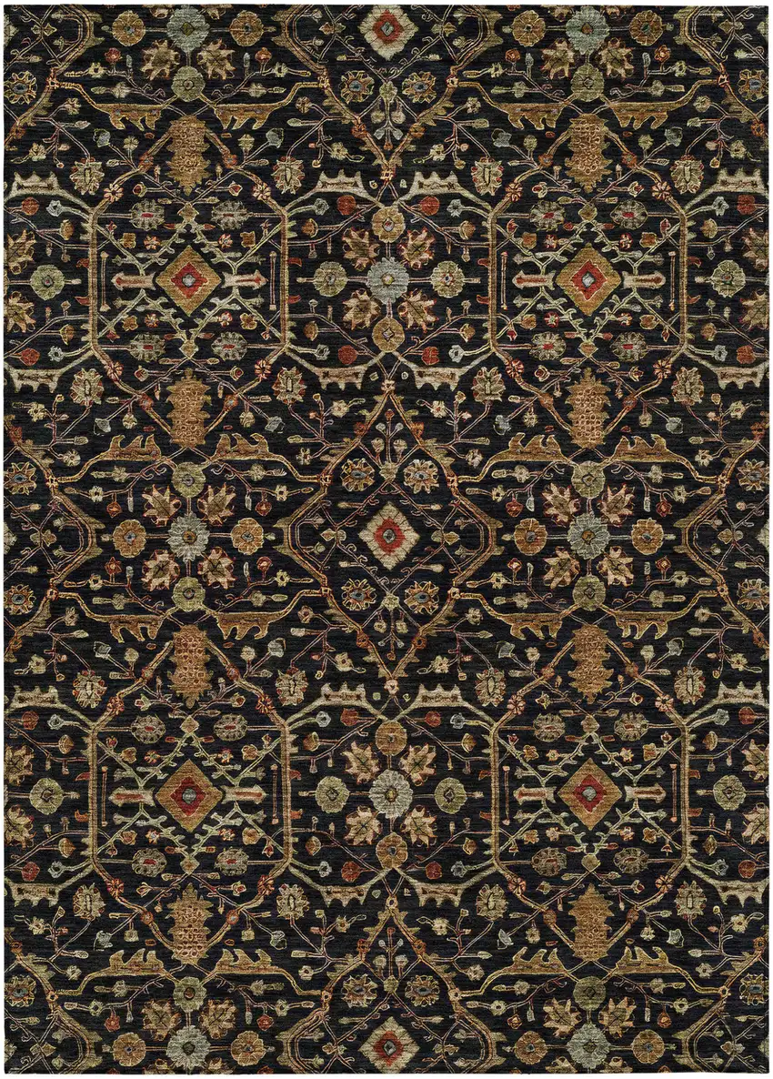 Black Brown And Red Floral Washable Indoor Outdoor Area Rug Photo 2