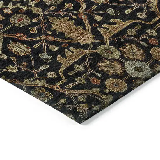 Black Brown And Red Floral Washable Indoor Outdoor Area Rug Photo 4