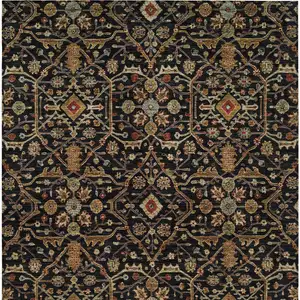Photo of Black Brown And Red Floral Washable Indoor Outdoor Area Rug