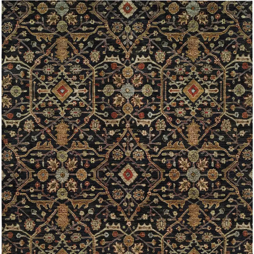Black Brown And Red Floral Washable Indoor Outdoor Area Rug Photo 7