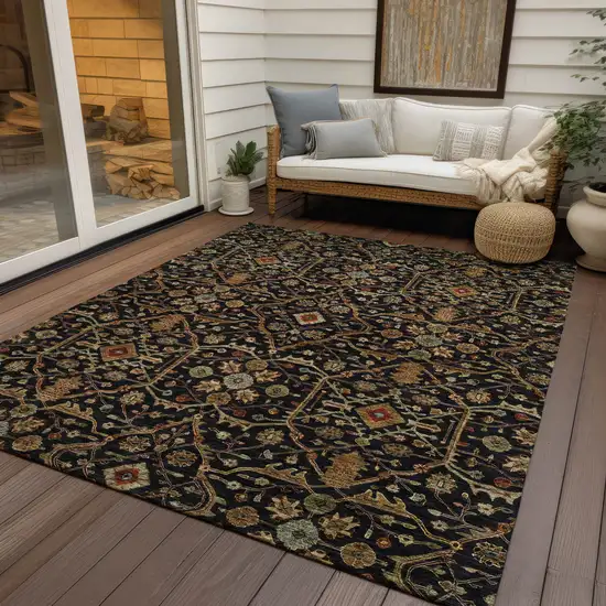 Black Brown And Red Floral Washable Indoor Outdoor Area Rug Photo 8