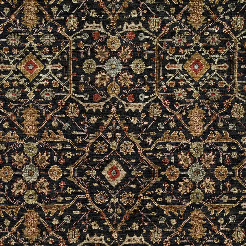 Black Brown And Red Floral Washable Indoor Outdoor Area Rug Photo 6