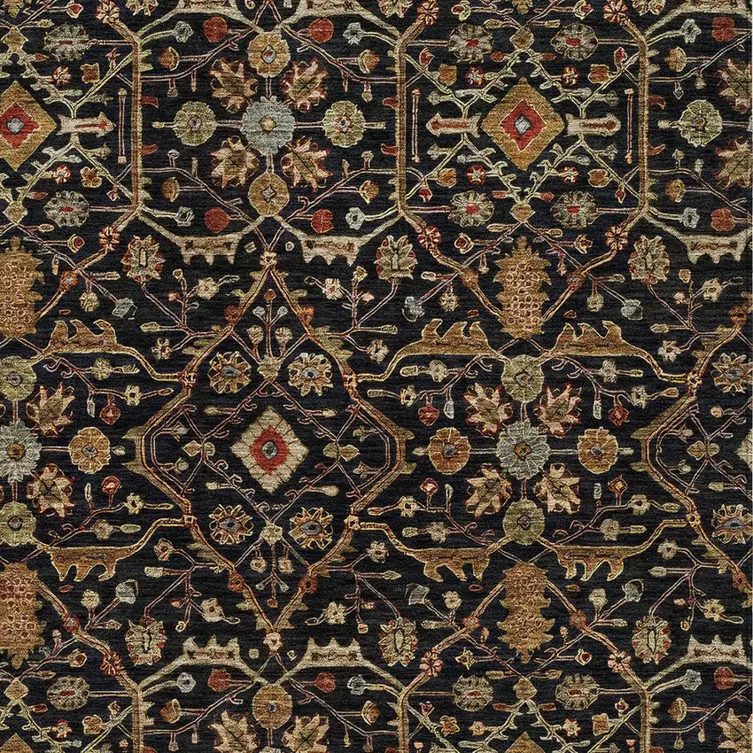 Black Brown And Red Floral Washable Indoor Outdoor Area Rug Photo 6