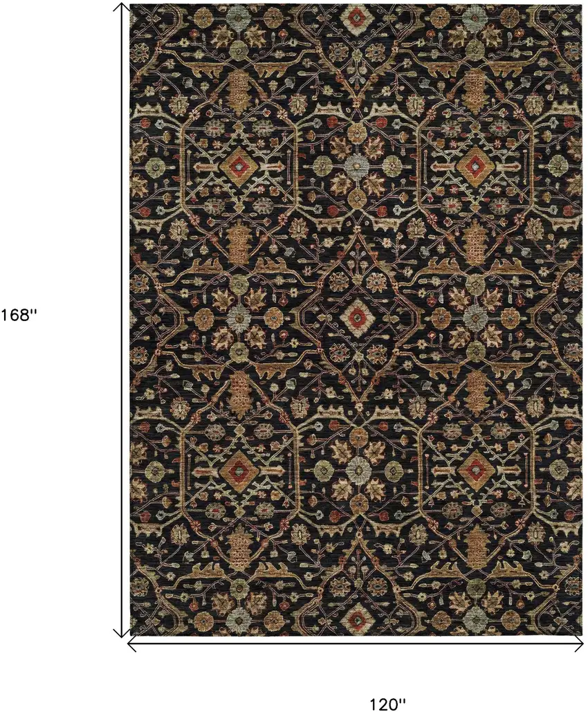 Black Brown And Red Floral Washable Indoor Outdoor Area Rug Photo 7