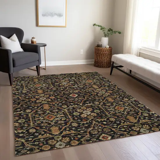 Black Brown And Red Floral Washable Indoor Outdoor Area Rug Photo 9