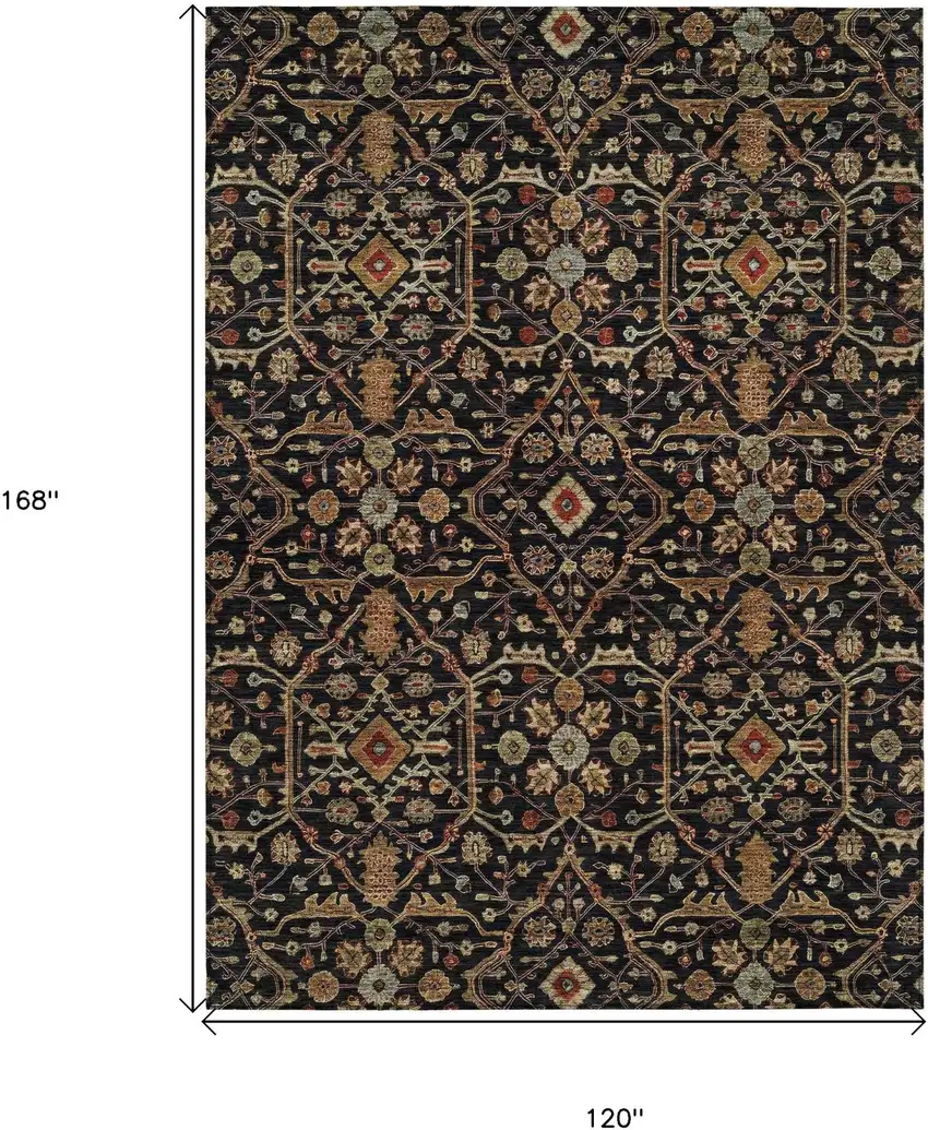 Black Brown And Red Floral Washable Indoor Outdoor Area Rug Photo 7