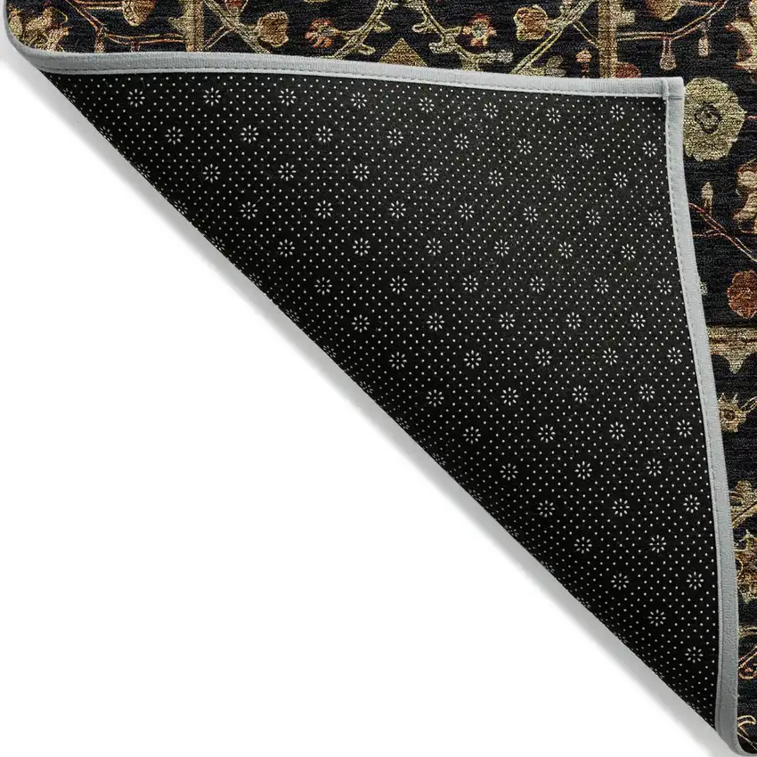 Black Brown And Red Floral Washable Indoor Outdoor Area Rug Photo 3