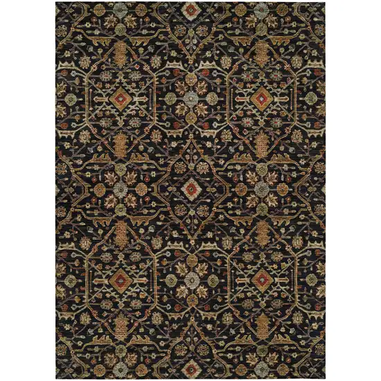 Black Brown And Red Floral Washable Indoor Outdoor Area Rug Photo 2