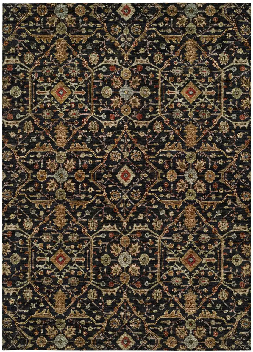 Black Brown And Red Floral Washable Indoor Outdoor Area Rug Photo 6