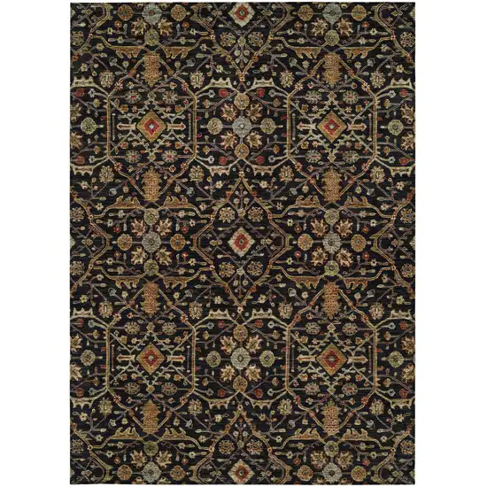 Black Brown And Red Floral Washable Indoor Outdoor Area Rug Photo 6