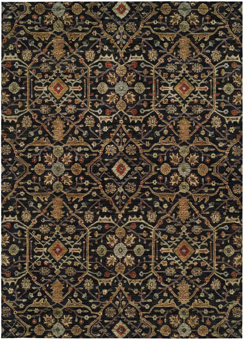 Black Brown And Red Floral Washable Indoor Outdoor Area Rug Photo 6