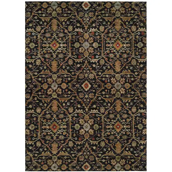 Black Brown And Red Floral Washable Indoor Outdoor Area Rug Photo 2