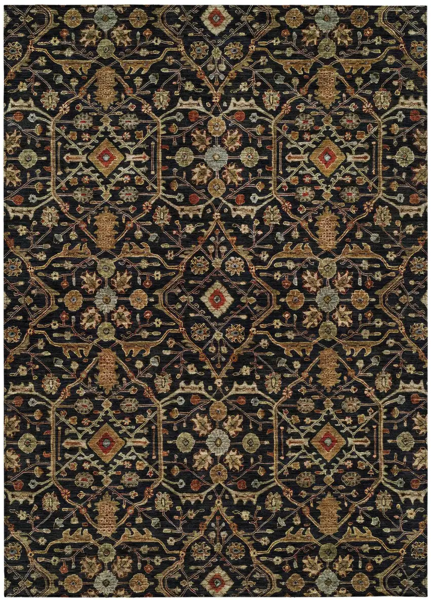 Black Brown And Red Floral Washable Indoor Outdoor Area Rug Photo 2