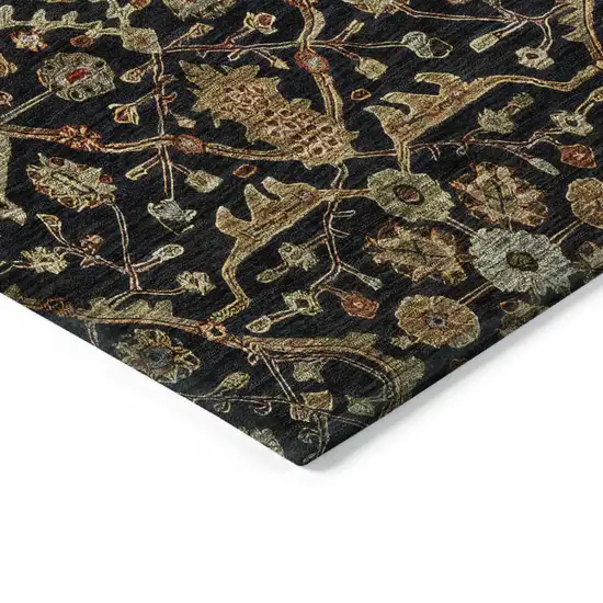 Black Brown And Red Floral Washable Indoor Outdoor Area Rug Photo 4