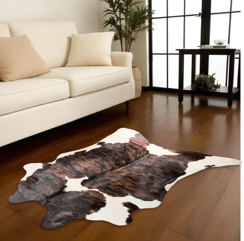 Black Brown And White Cowhide Hand Knotted Area Rug Photo 1