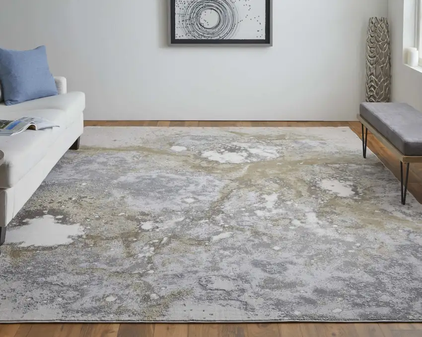 Black Brown and Off White Abstract Area Rug Photo 9