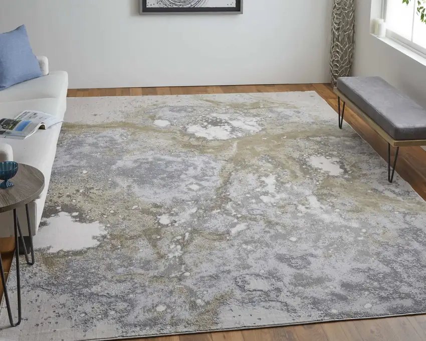 Black Brown and Off White Abstract Area Rug Photo 8