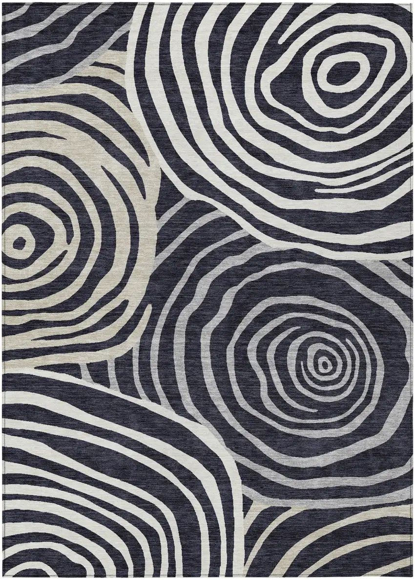 Black Charcoal And Gray Abstract Washable Indoor Outdoor Area Rug Photo 2