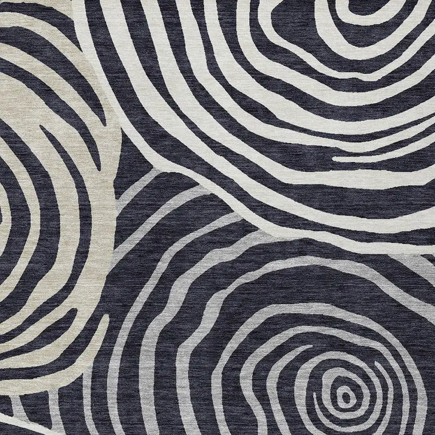 Black Charcoal And Gray Abstract Washable Indoor Outdoor Area Rug Photo 6