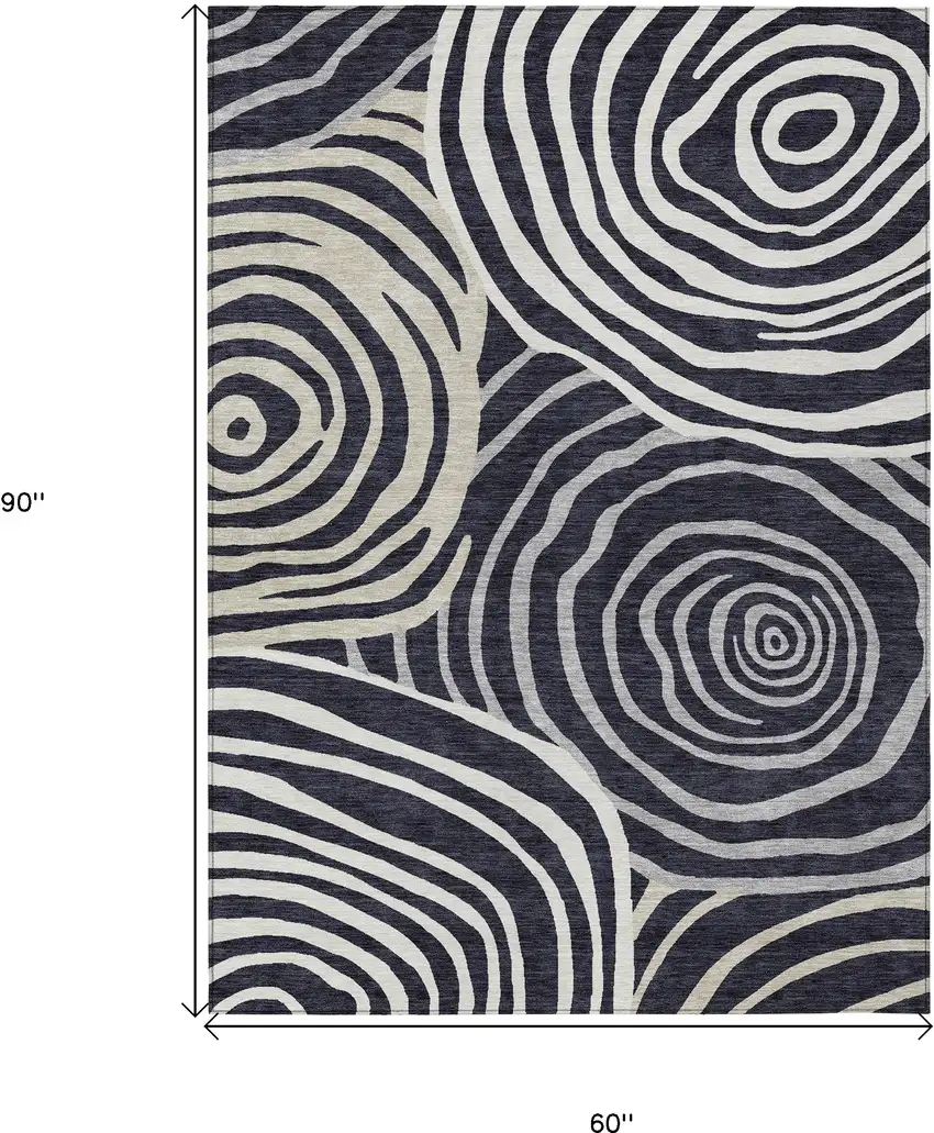 Black Charcoal And Gray Abstract Washable Indoor Outdoor Area Rug Photo 3