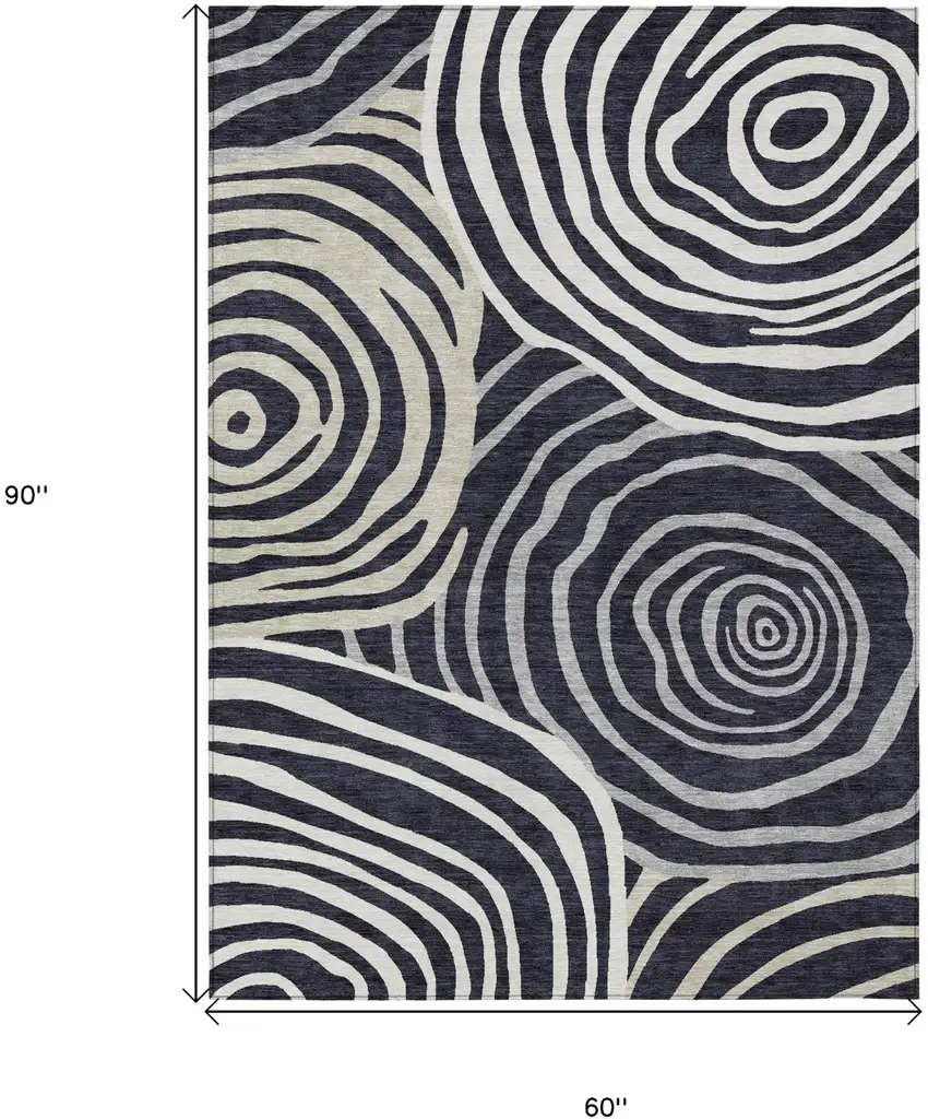 Black Charcoal And Gray Abstract Washable Indoor Outdoor Area Rug Photo 3