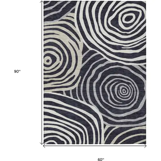 Black Charcoal And Gray Abstract Washable Indoor Outdoor Area Rug Photo 3