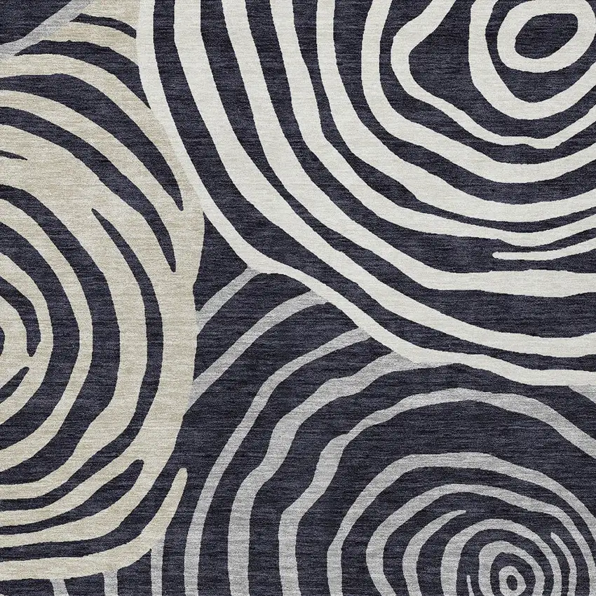 Black Charcoal And Gray Abstract Washable Indoor Outdoor Area Rug Photo 5