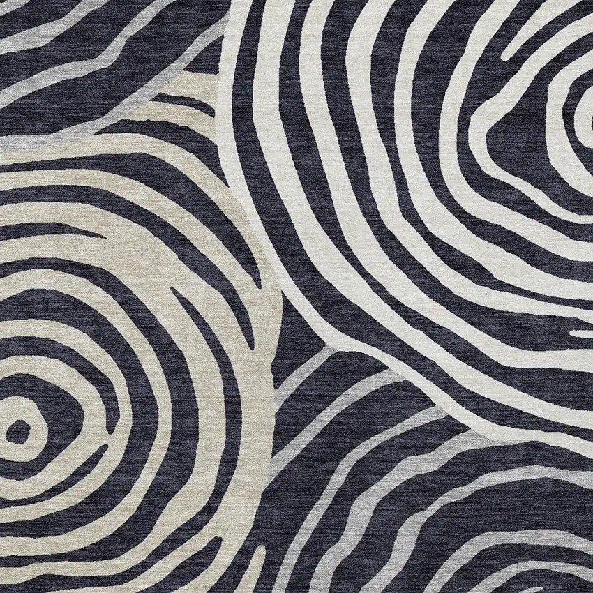 Black Charcoal And Gray Abstract Washable Indoor Outdoor Area Rug Photo 5