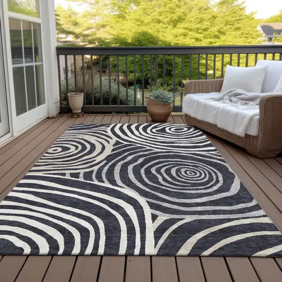 Black Charcoal And Gray Abstract Washable Indoor Outdoor Area Rug Photo 7