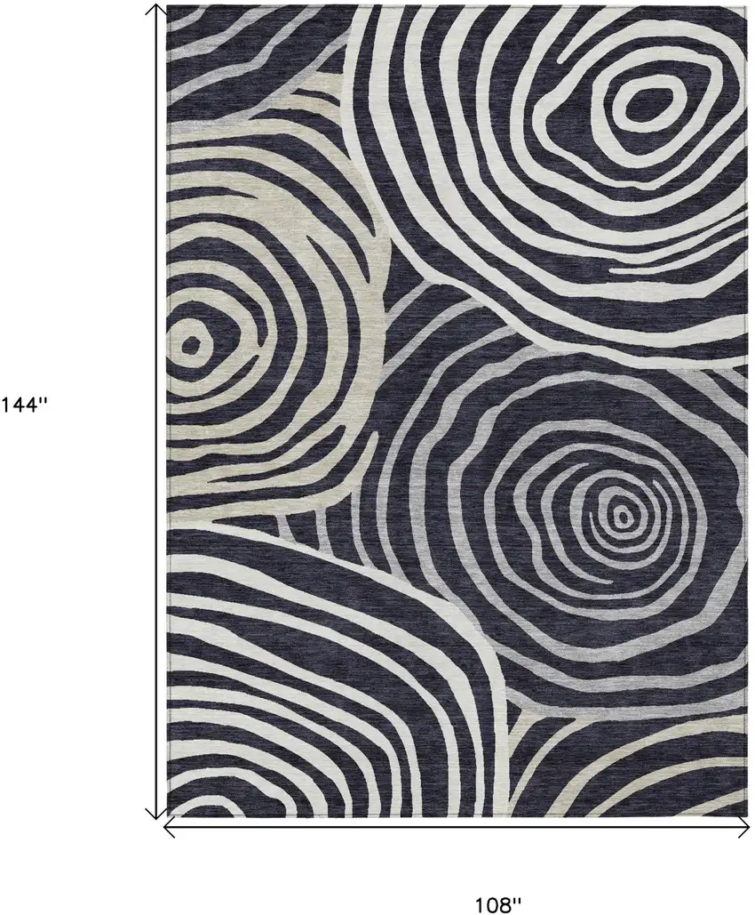 Black Charcoal And Gray Abstract Washable Indoor Outdoor Area Rug Photo 3