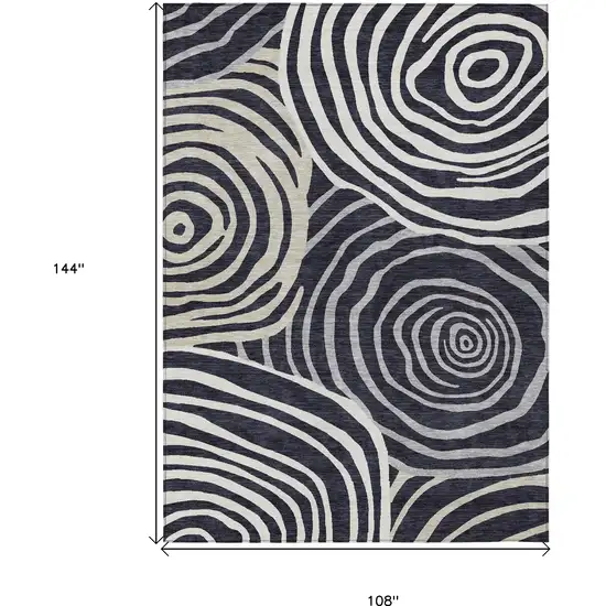 Black Charcoal And Gray Abstract Washable Indoor Outdoor Area Rug Photo 3