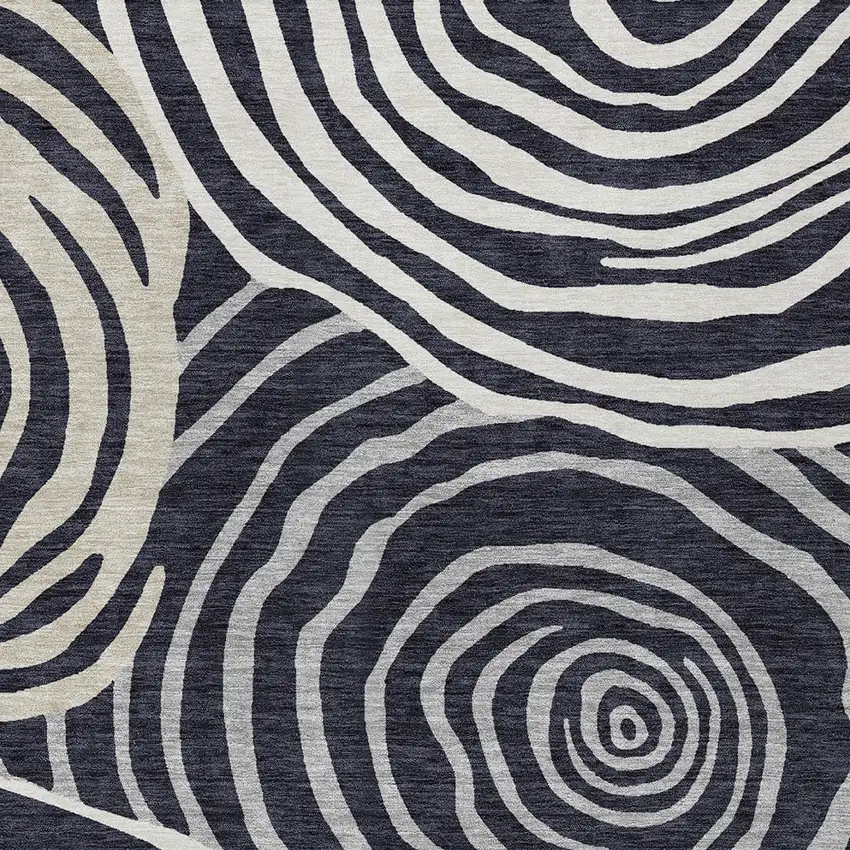 Black Charcoal And Gray Abstract Washable Indoor Outdoor Area Rug Photo 5