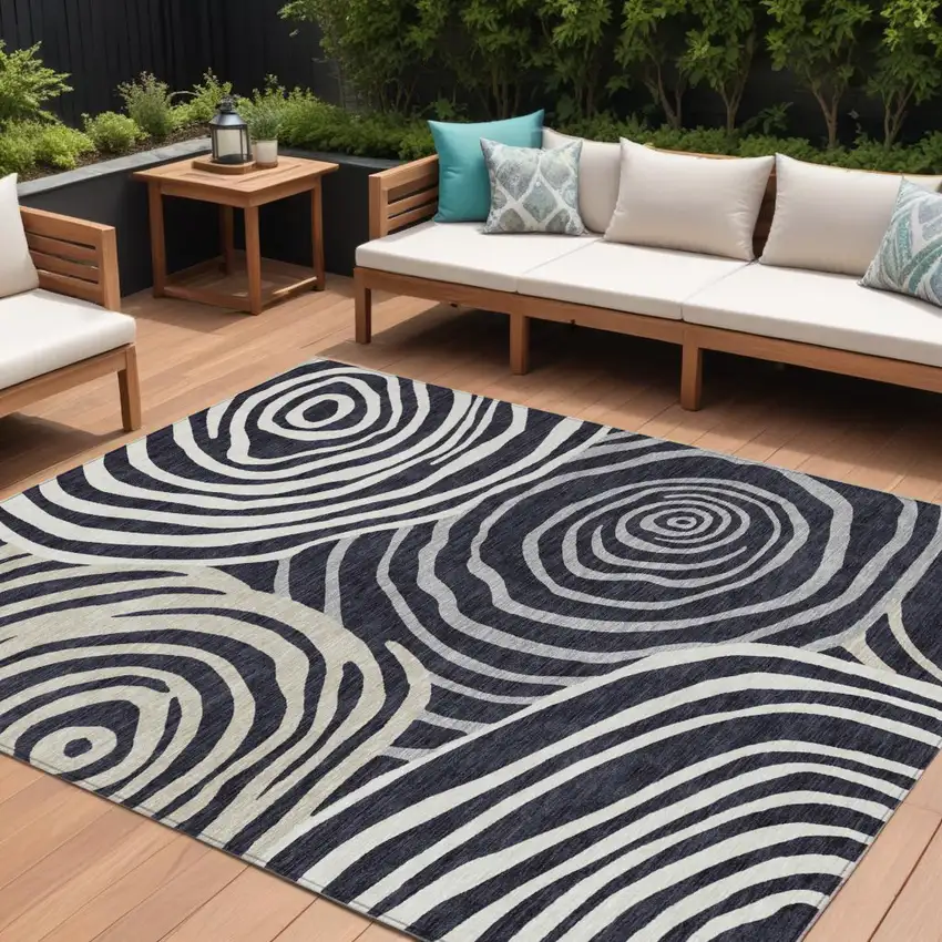 Black Charcoal And Gray Abstract Washable Indoor Outdoor Area Rug Photo 1
