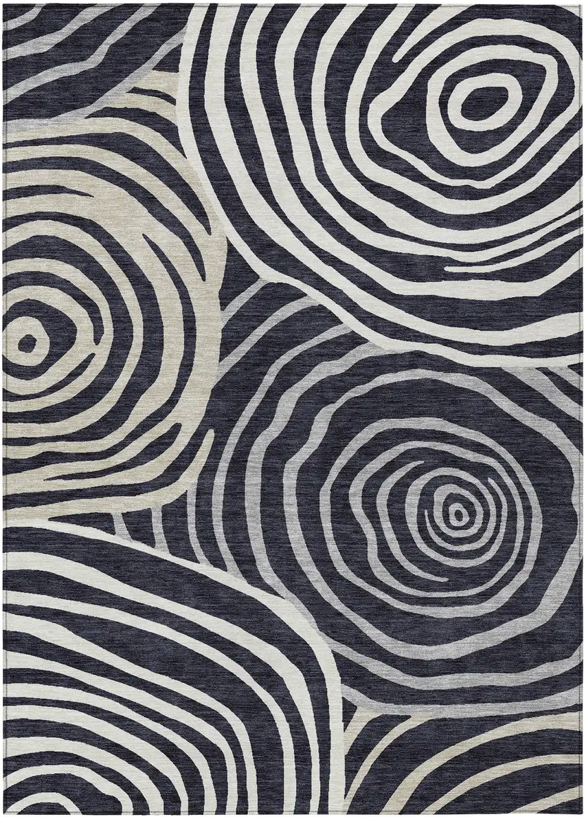 Black Charcoal And Gray Abstract Washable Indoor Outdoor Area Rug Photo 1
