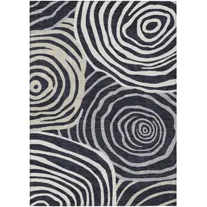 Photo of Black Charcoal And Gray Abstract Washable Indoor Outdoor Area Rug
