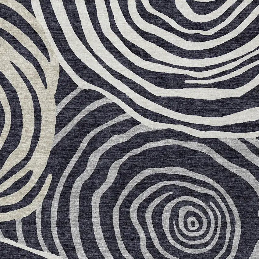 Black Charcoal And Gray Abstract Washable Indoor Outdoor Area Rug Photo 5
