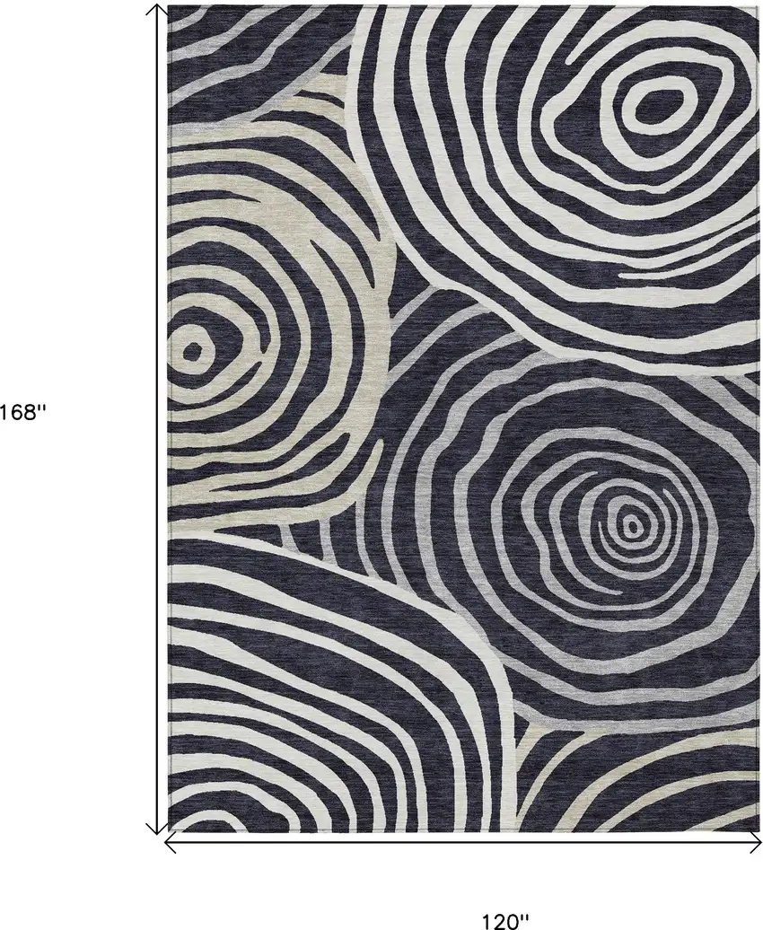 Black Charcoal And Gray Abstract Washable Indoor Outdoor Area Rug Photo 3
